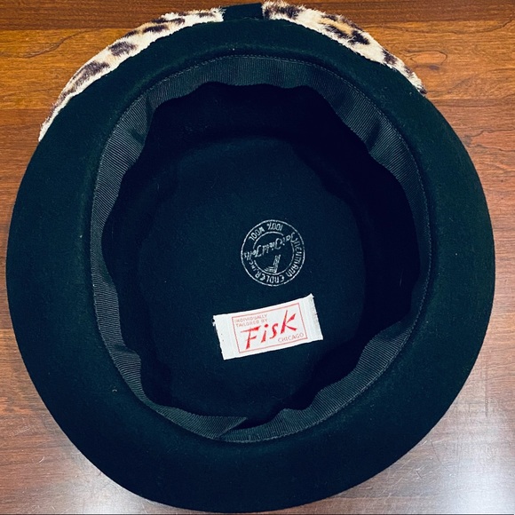 🌟2xHP🌟VTG 50s Fisk Black Wool & Leopard Print Bowler Hat - Picture 8 of 10